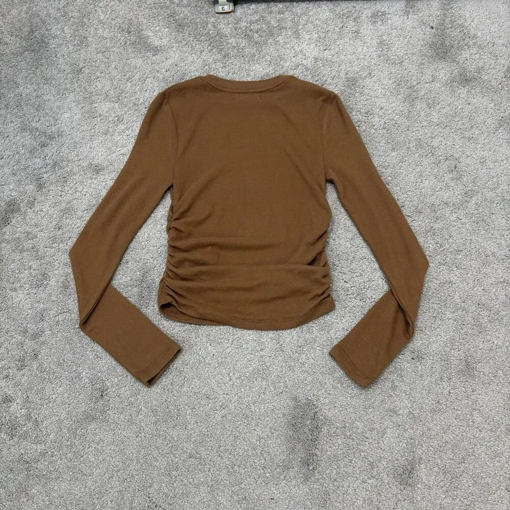 Madewell Brown Brushed Jersey Ruched Long Sleeve Size XS